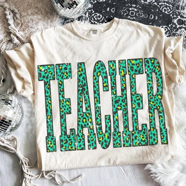 Neon Green Leopard Teacher DTF Transfer