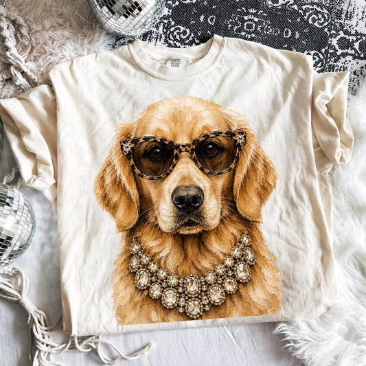 Glam Golden Retriever DTF Transfer