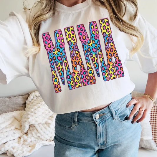 Neon Rainbow Leopard Mama DTF Transfer