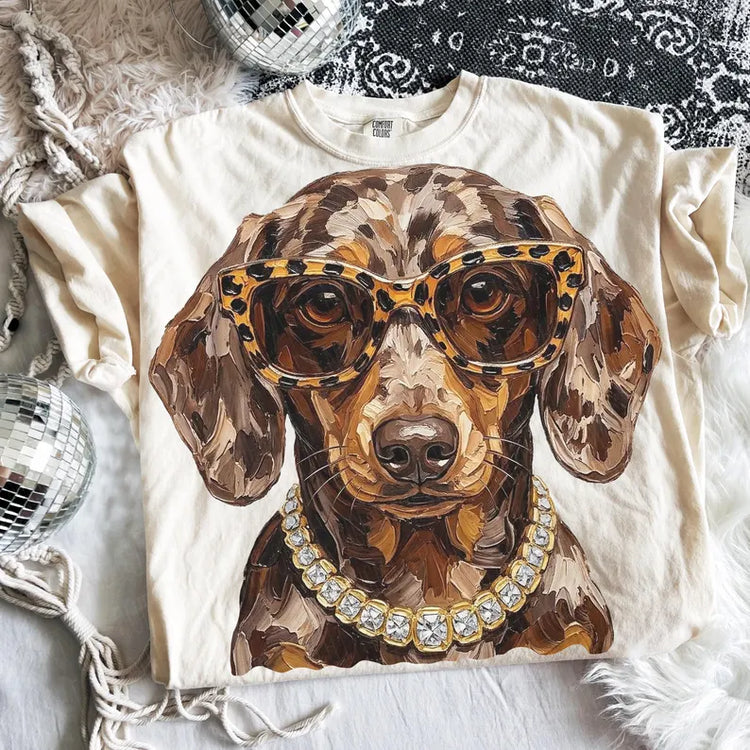 Preppy Dabbled Weiner Dog DTF Transfer