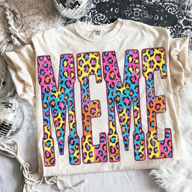 Neon Rainbow Leopard Meme DTF Transfer
