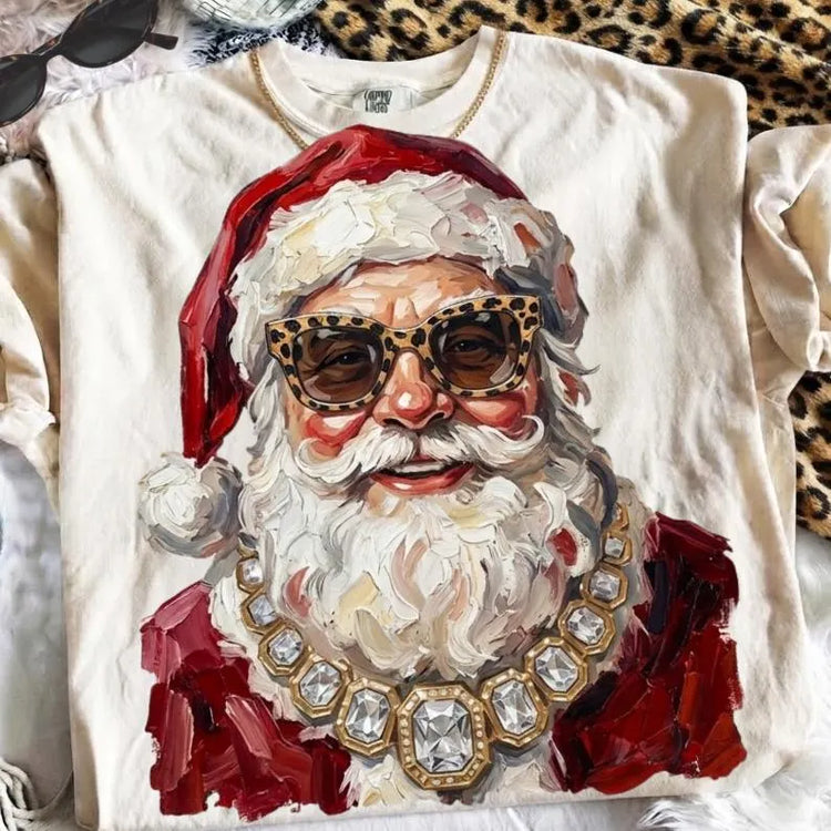 Glam Santa with Necklace DTF Transfer