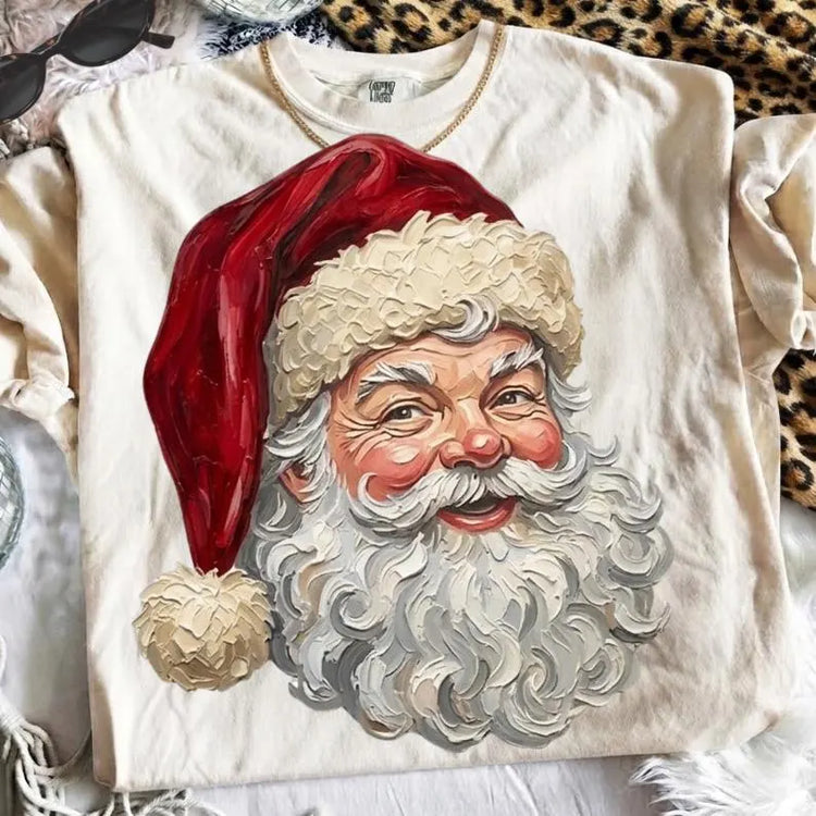 Glam Vintage Santa Faux Painted Christmas DTF Transfer