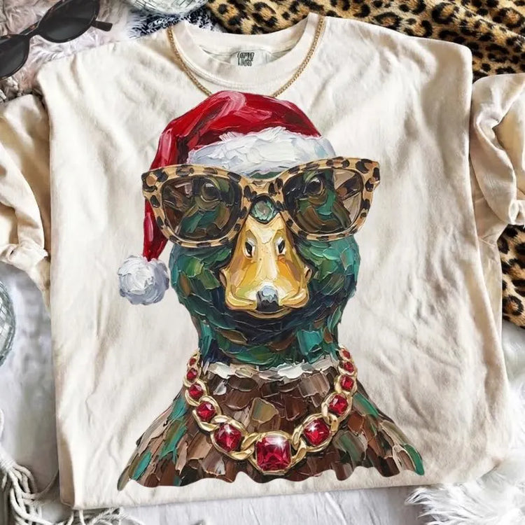 Glam Mallard with Santa Hat Faux Painted Christmas DTF Transfer