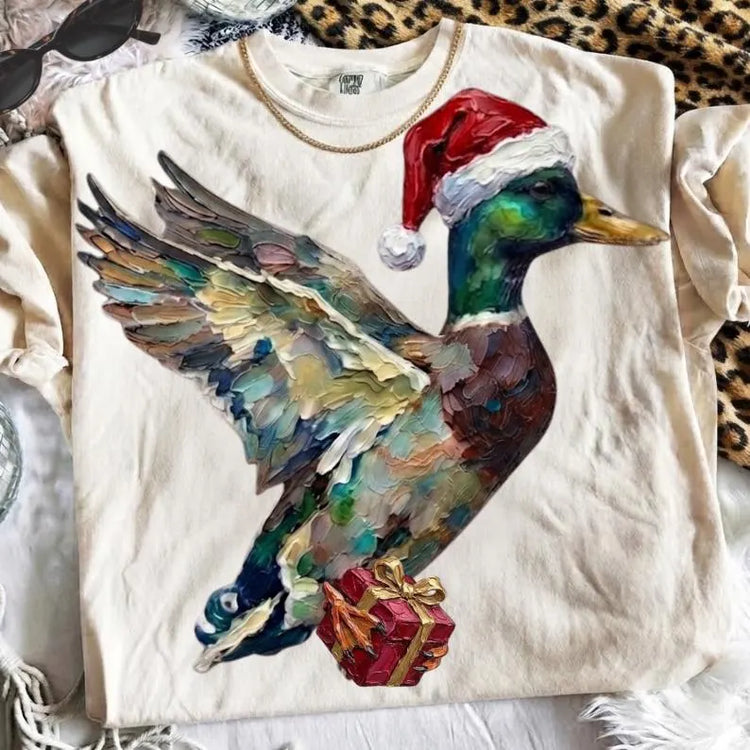 Flying Christmas Present Mallard Christmas DTF Transfer