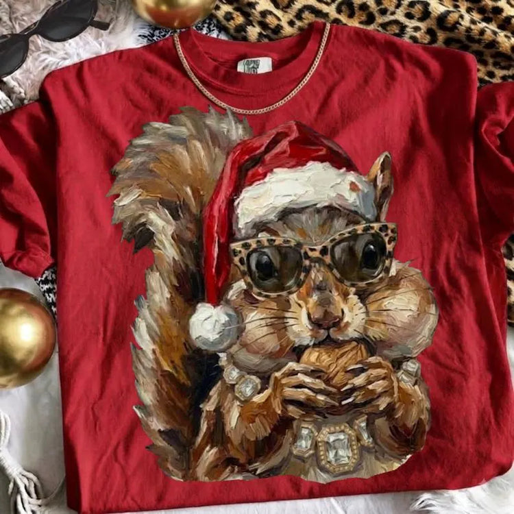 Glam Christmas Squirrel DTF Transfer
