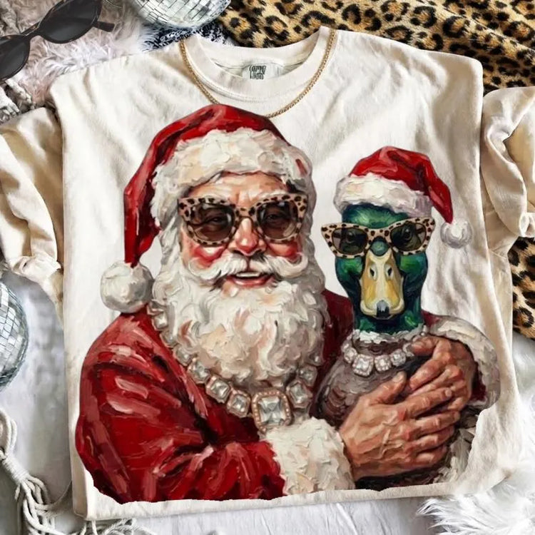 Santa with Mallard Glam Christmas DTF Transfer