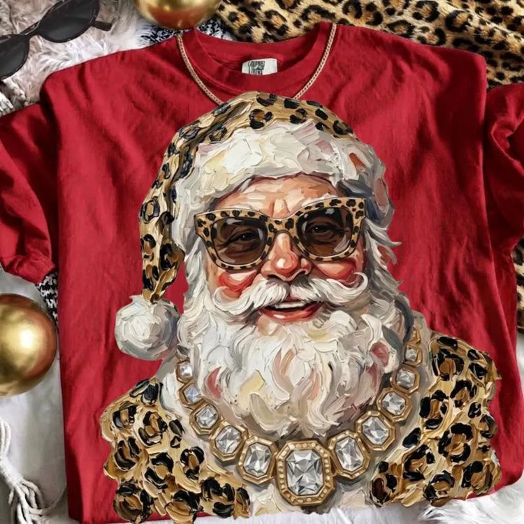 Glam Leopard Santa DTF Transfer