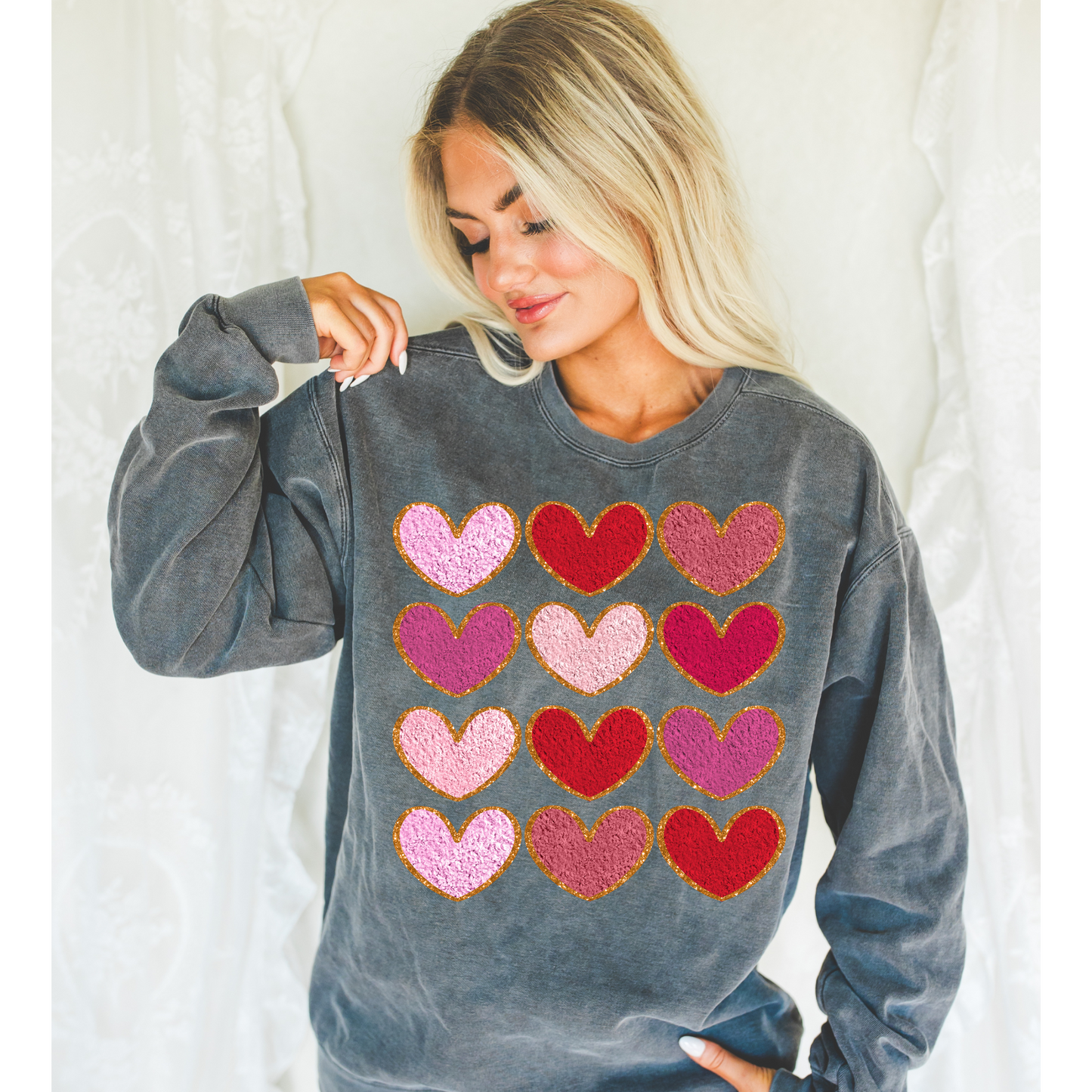 Faux Chenille Hearts DTF Transfer