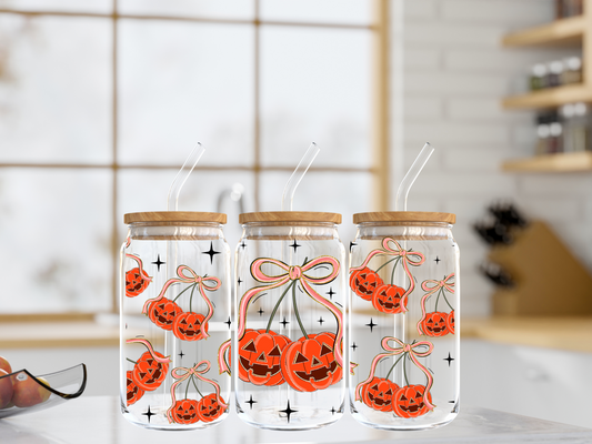 Jack O Lantern Cherries UV DTF 16oz. Libby Glass DTF Wrap