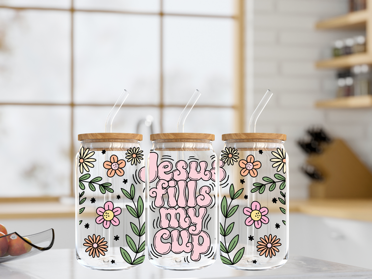 Jesus Fills My Cup UV DTF 16oz. Libby Glass DTF Wrap
