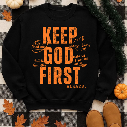 Keep God First Orange DTF Transfer