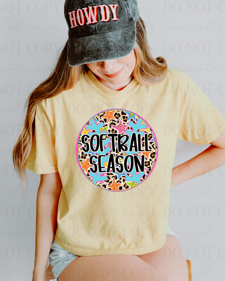 Leopard Print Softball Season Circle DTF Transfer