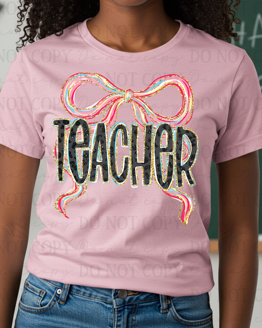 Coquette Leopard Print Teacher DTF Transfer