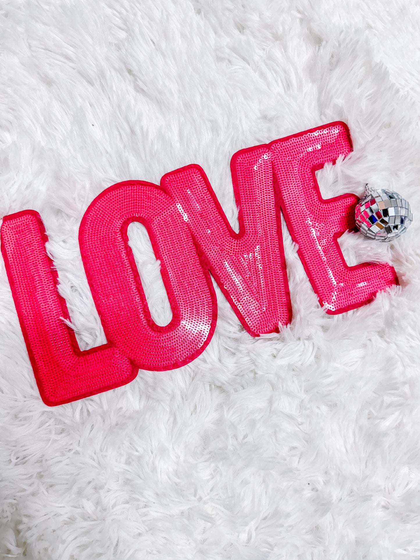 Love Pink Sequin Valentine's Chenille Patch