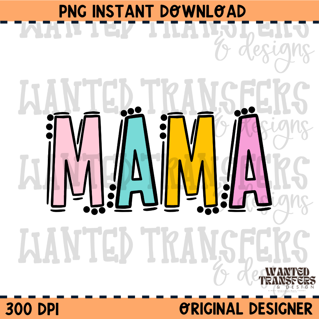Pastel Mama Black Outline PNG Digital Download