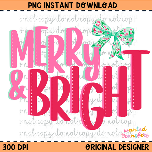 Merry & Bright Dots Christmas PNG Digital Download