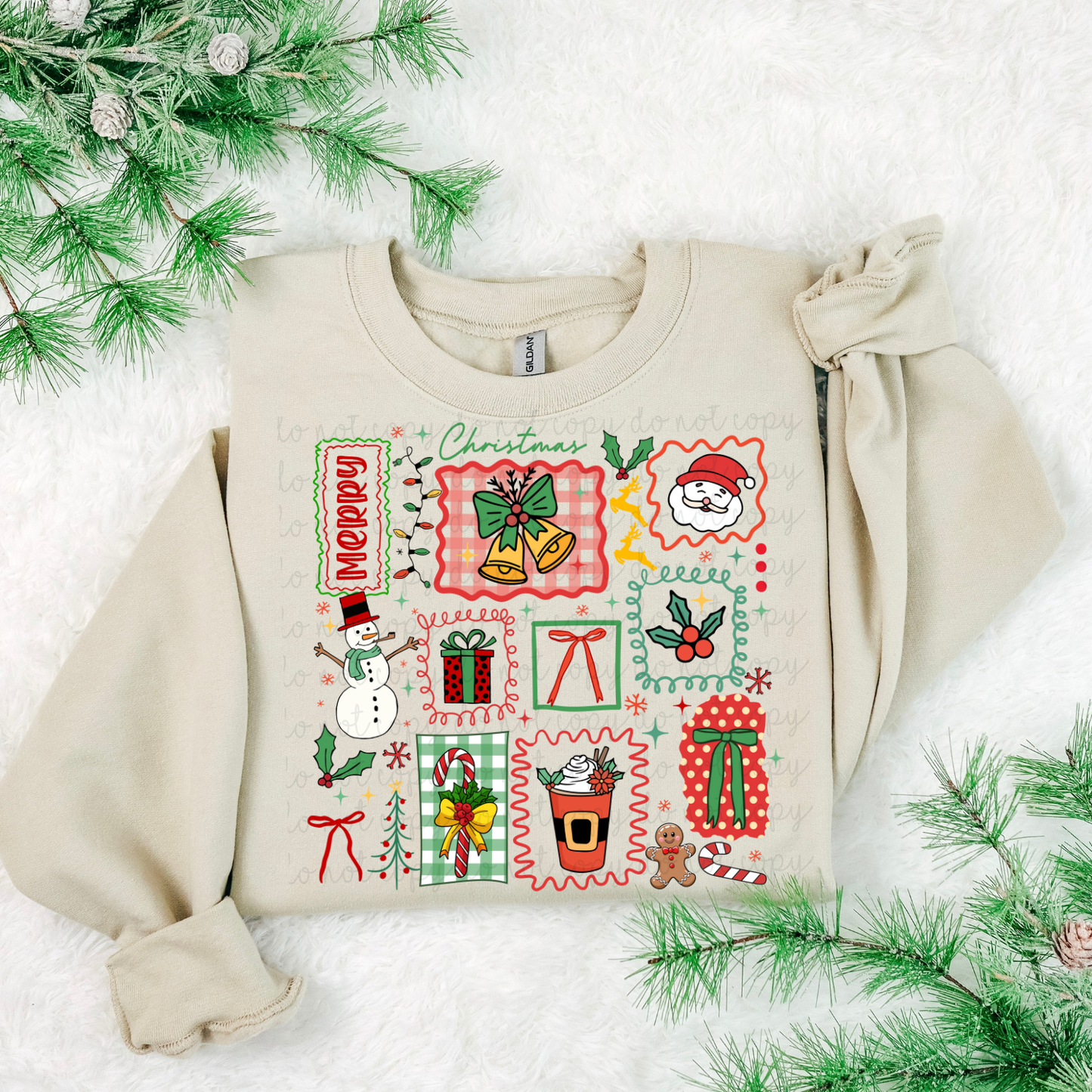 Merry Christmas Doodle DTF Transfer