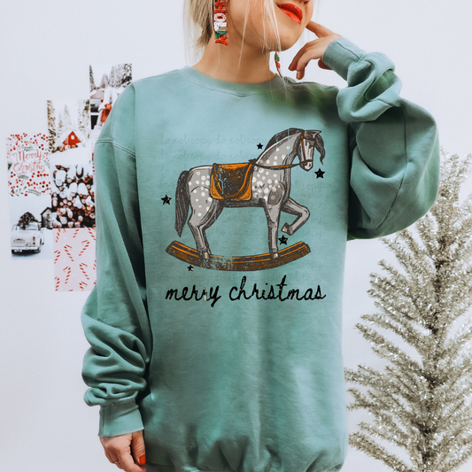 Merry Christmas Rocking Horse DTF Transfer
