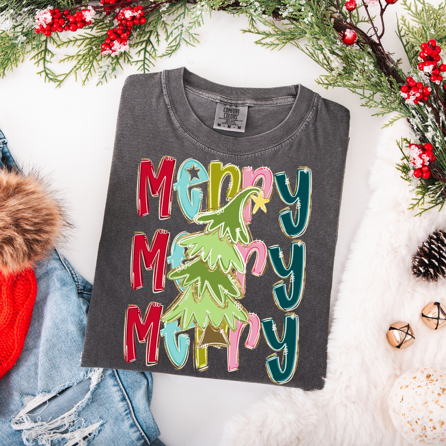 Merry Merry Merry Tree DTF Transfer