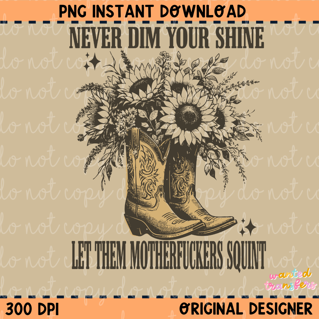 Never Dim Your Shine PNG Digital Download