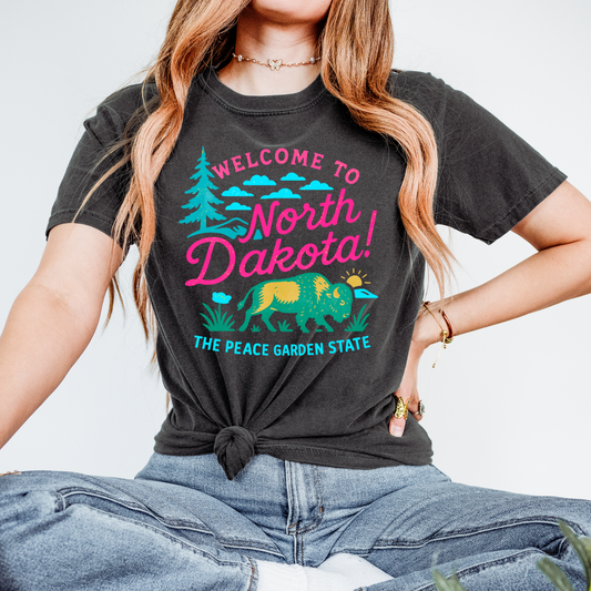 Neon Welcome To North Dakota DTF Transfer
