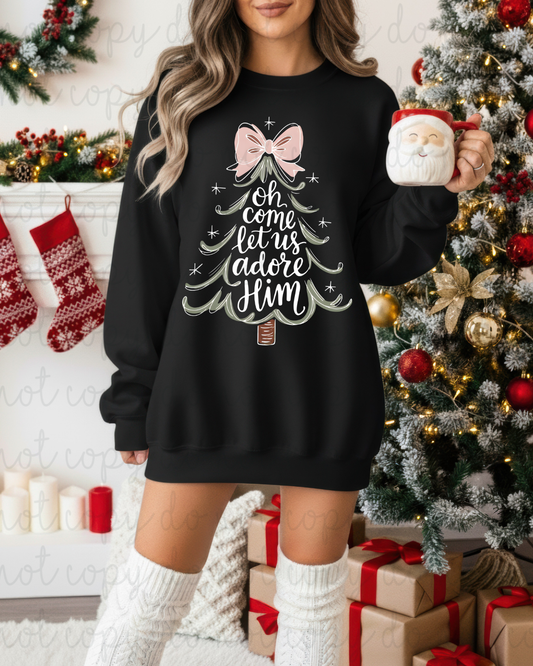 Oh Come Let Us Adore Him Christmas Tree DTF Transfer