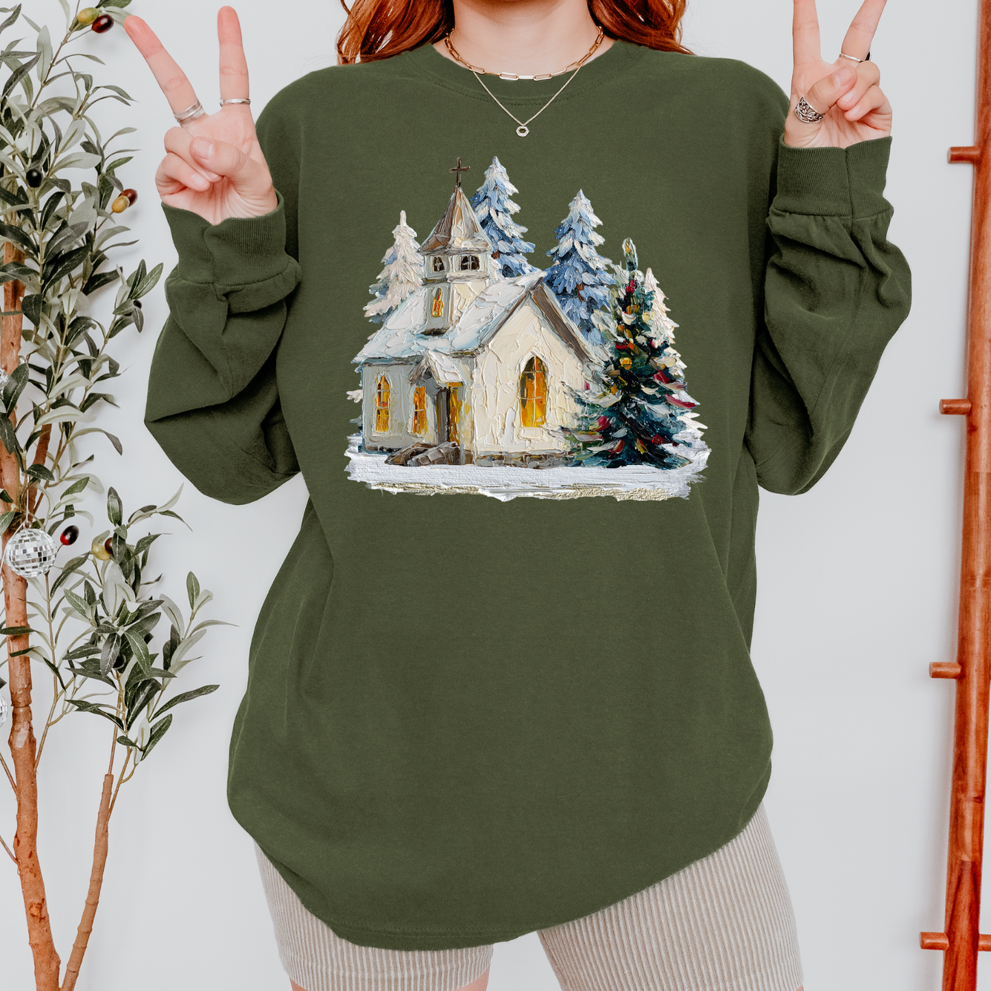 Painted Christmas Church DTF Transfer