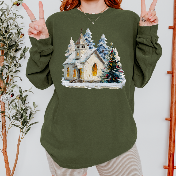 Painted Christmas Church DTF Transfer