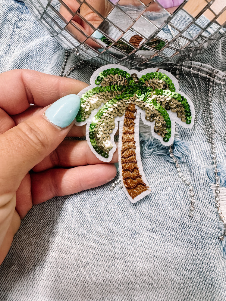 Sequin Palm Trees Summer Hat/Pocket Patch