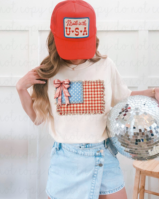 Faux Patchwork American Flag DTF Transfer