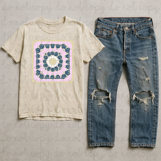 Pink And Blue Granny Square DTF Transfer