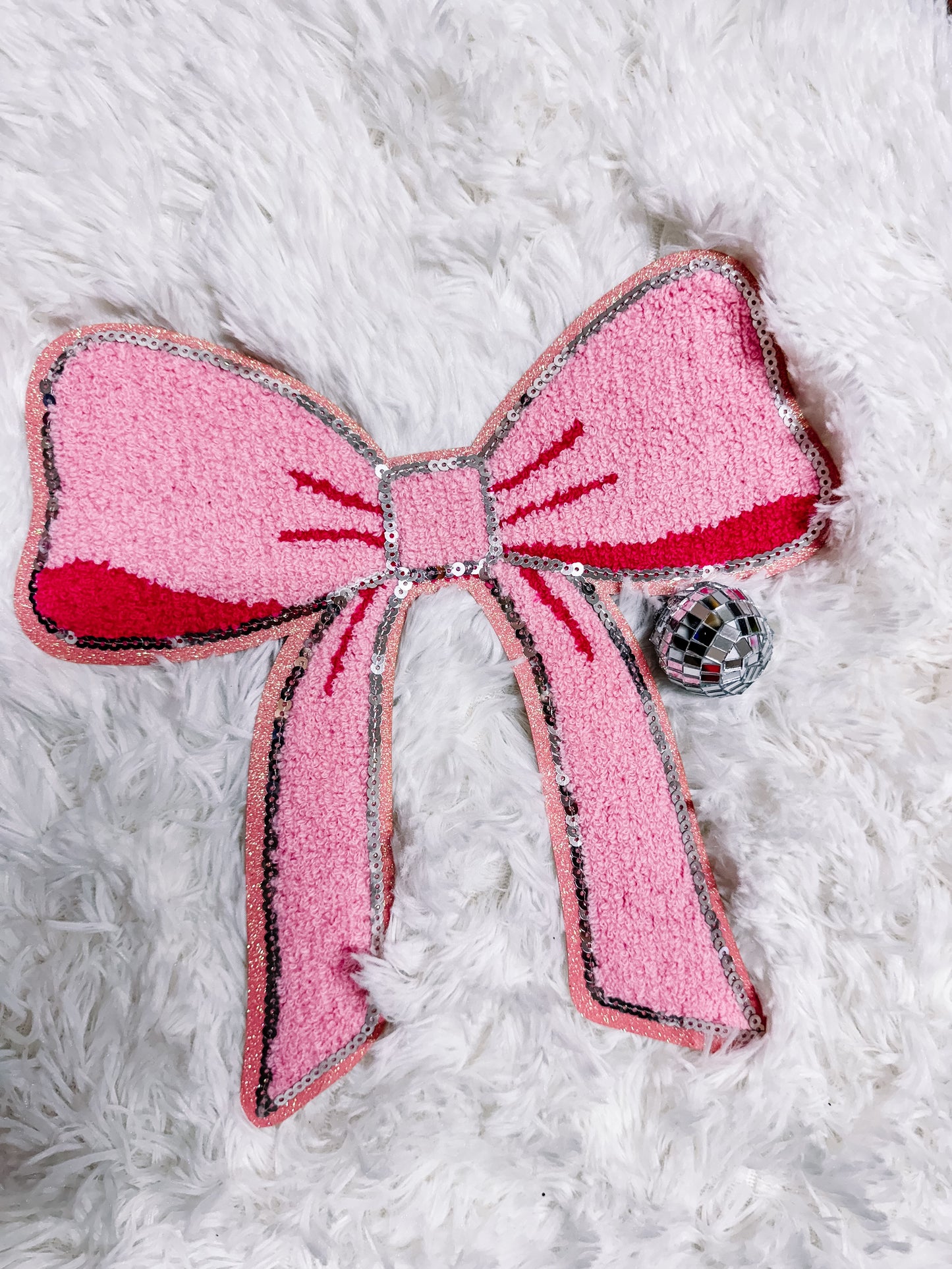 Pink Coquette Sequin Bow Chenille Patch