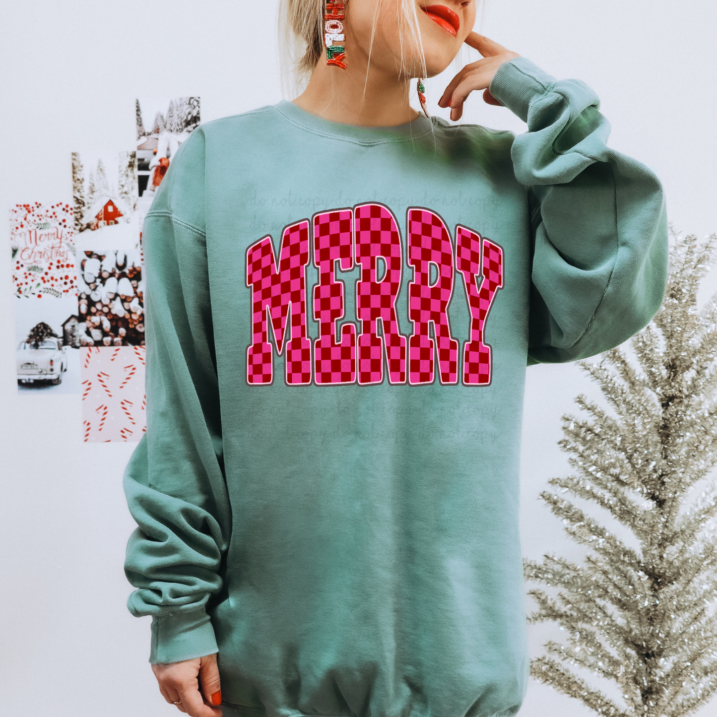 Pink Checkered Merry DTF Transfer