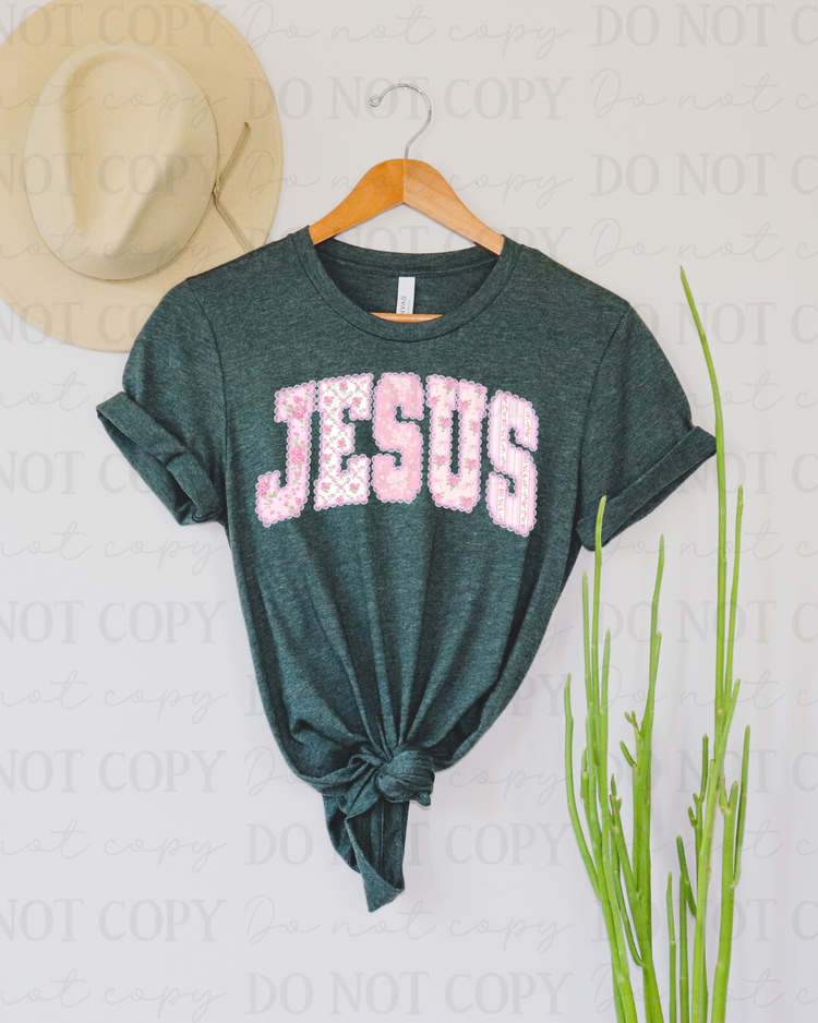 Pink Floral Lace Jesus DTF Transfer