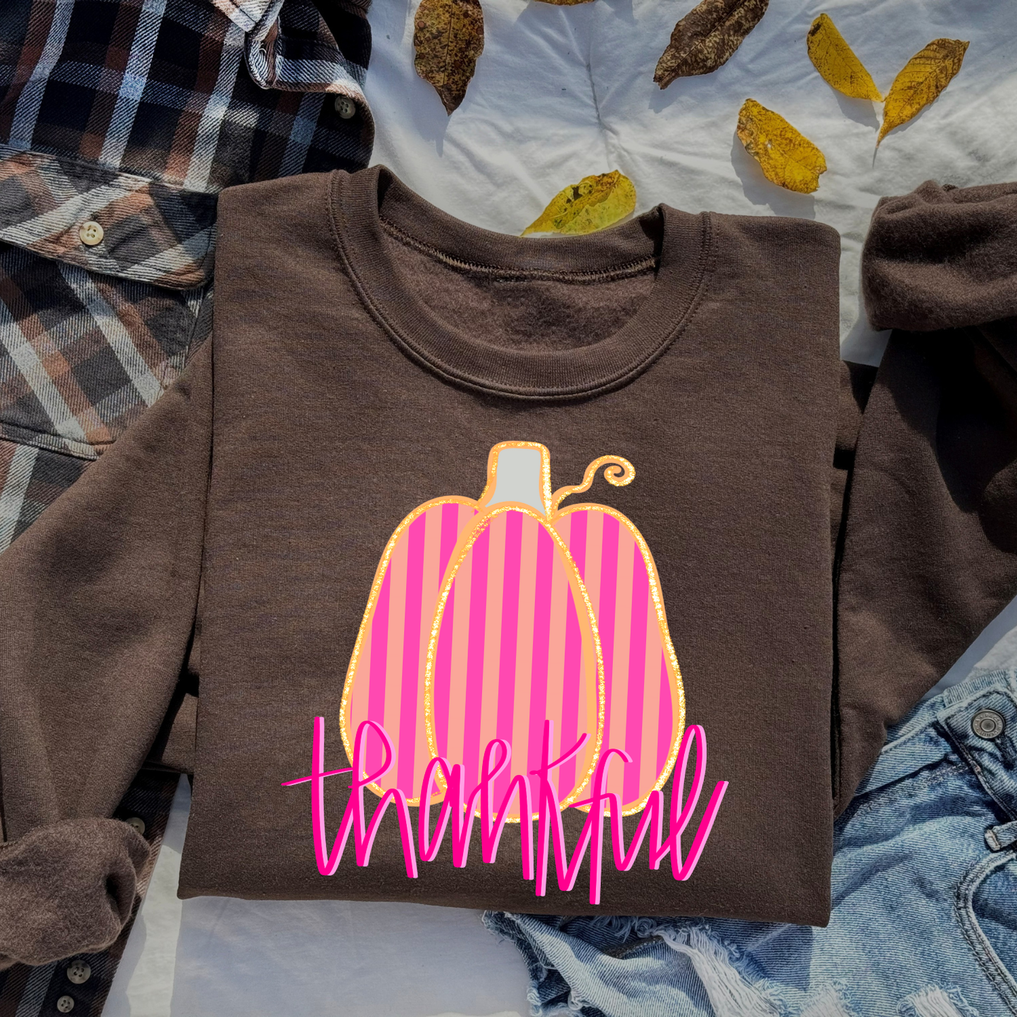 Pink & Orange Thankful Pumpkin DTF Transfer