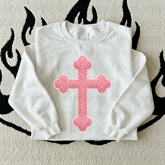 Pink Polka Dot Cross DTF Transfer