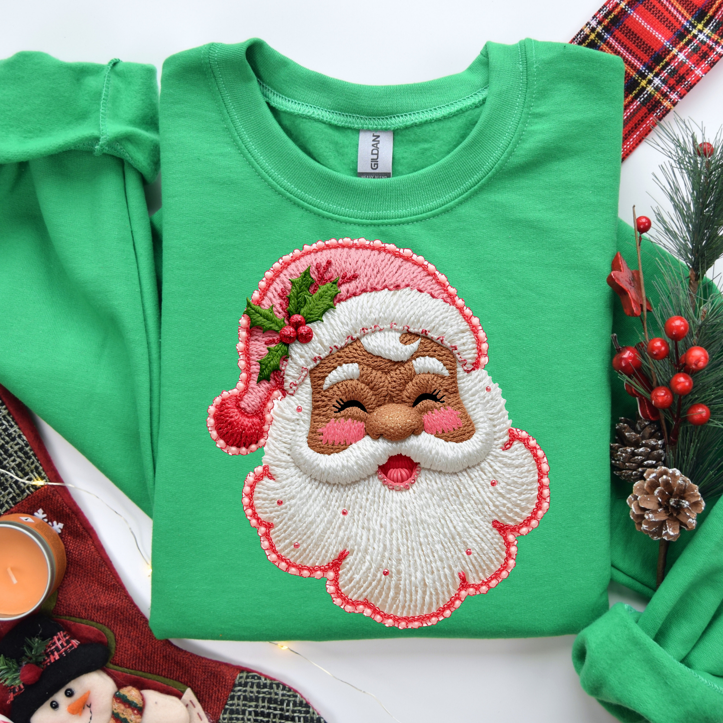 Faux Yarn Pink Santa DTF Transfer