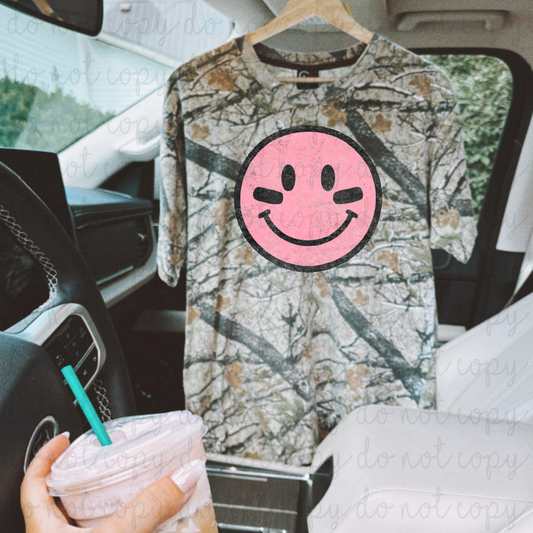 Pink Smiley DTF Transfer