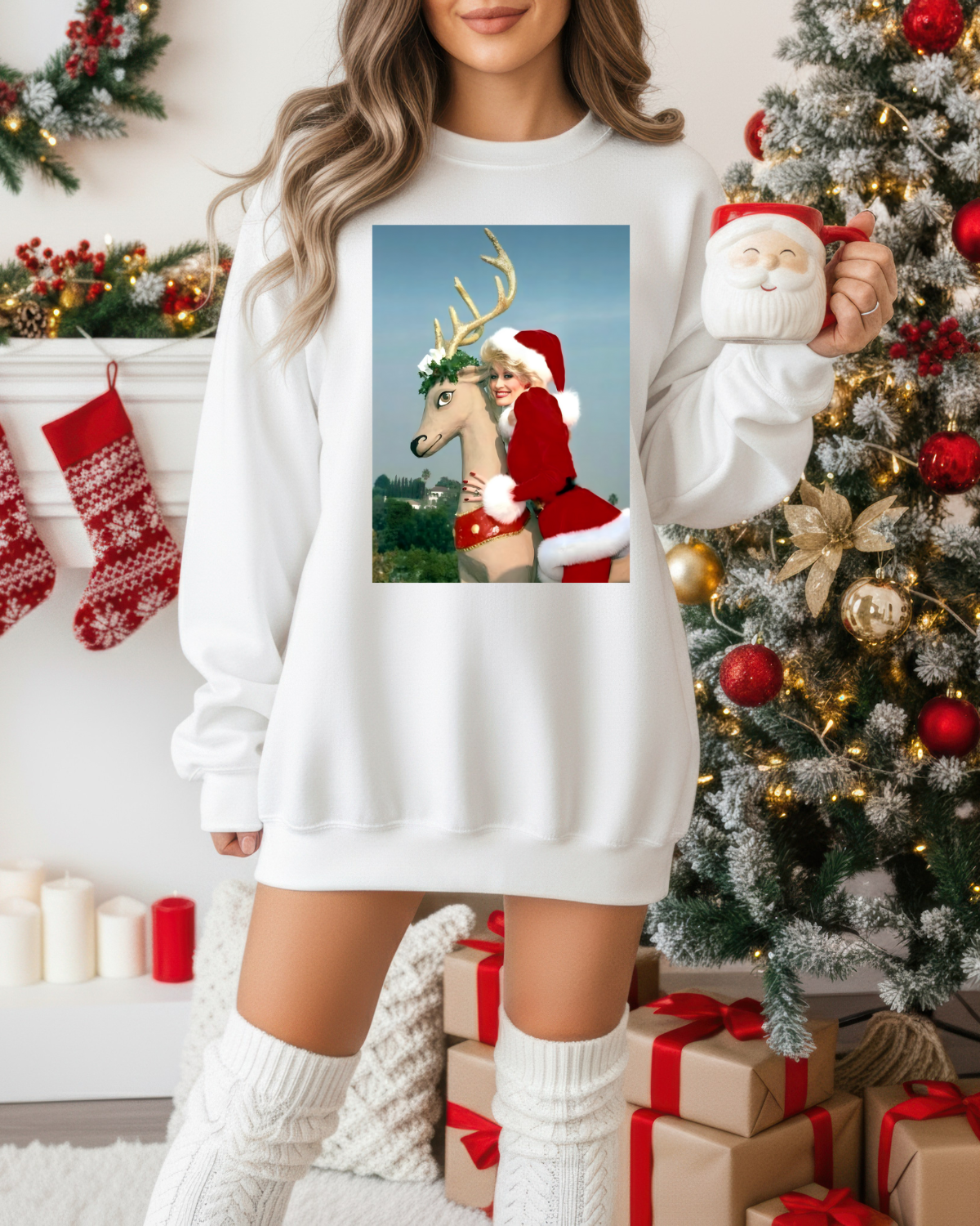 Portrait Dolly And Reindeer DTF Transfer