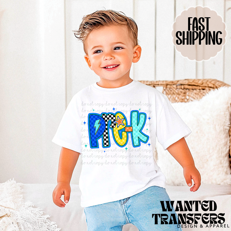 Pre-K Retro Blue Stars DTF Transfers
