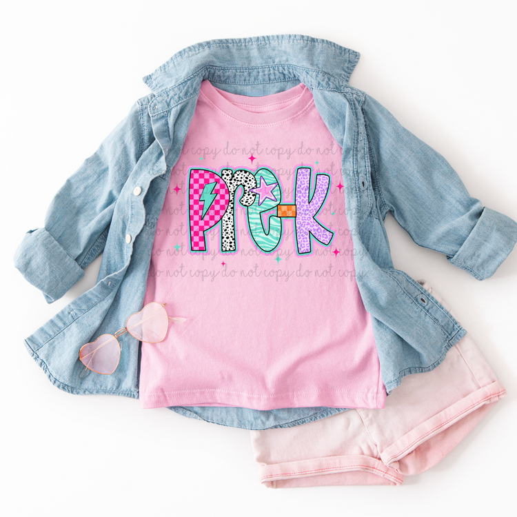 Pre-K Retro Pink Stars DTF Transfers
