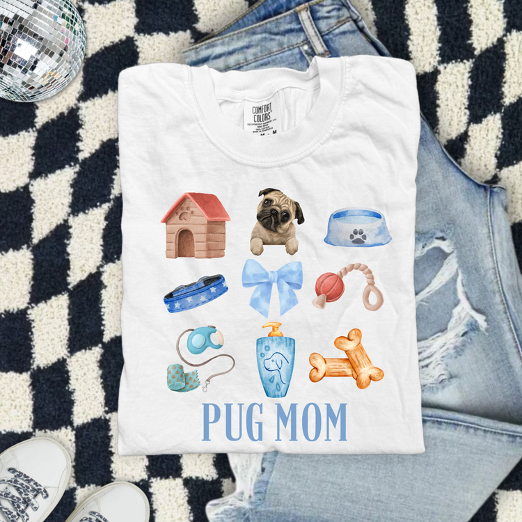 Pug Mom Blue Collage DTF Transfer