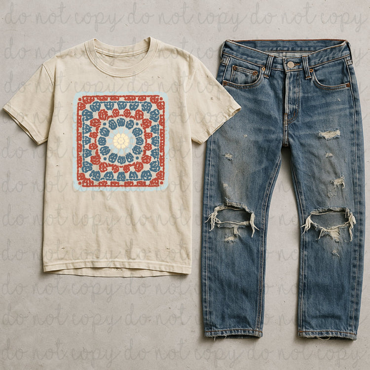 Red White And Blue Granny Square DTF Transfer