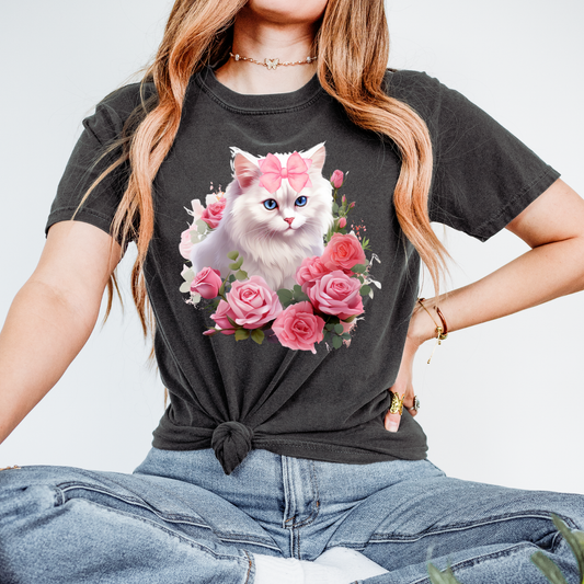 Cat With Roses DTF Transfer