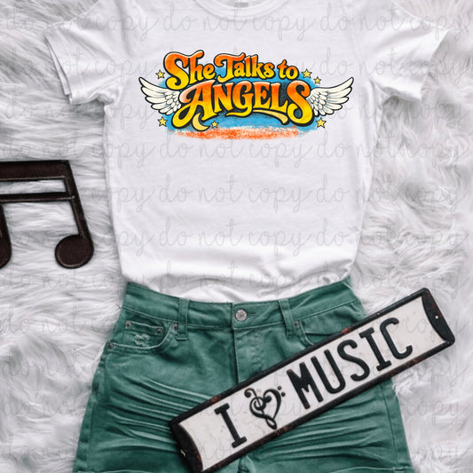 She Talks To Angels Blue DTF Transfer