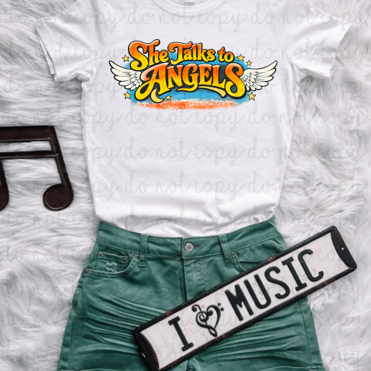 She Talks To Angels Blue DTF Transfer