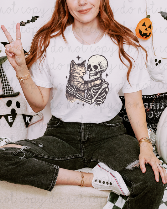 Skeleton And Cat DTF Transfer