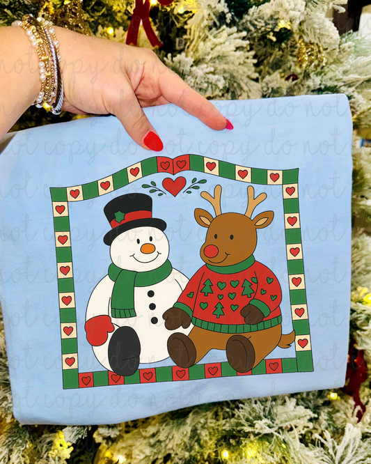Christmas Thrifty Snowman And Reindeer DTF Transfer