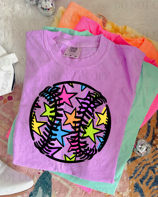 Rainbow Star Baseball DTF Transfer